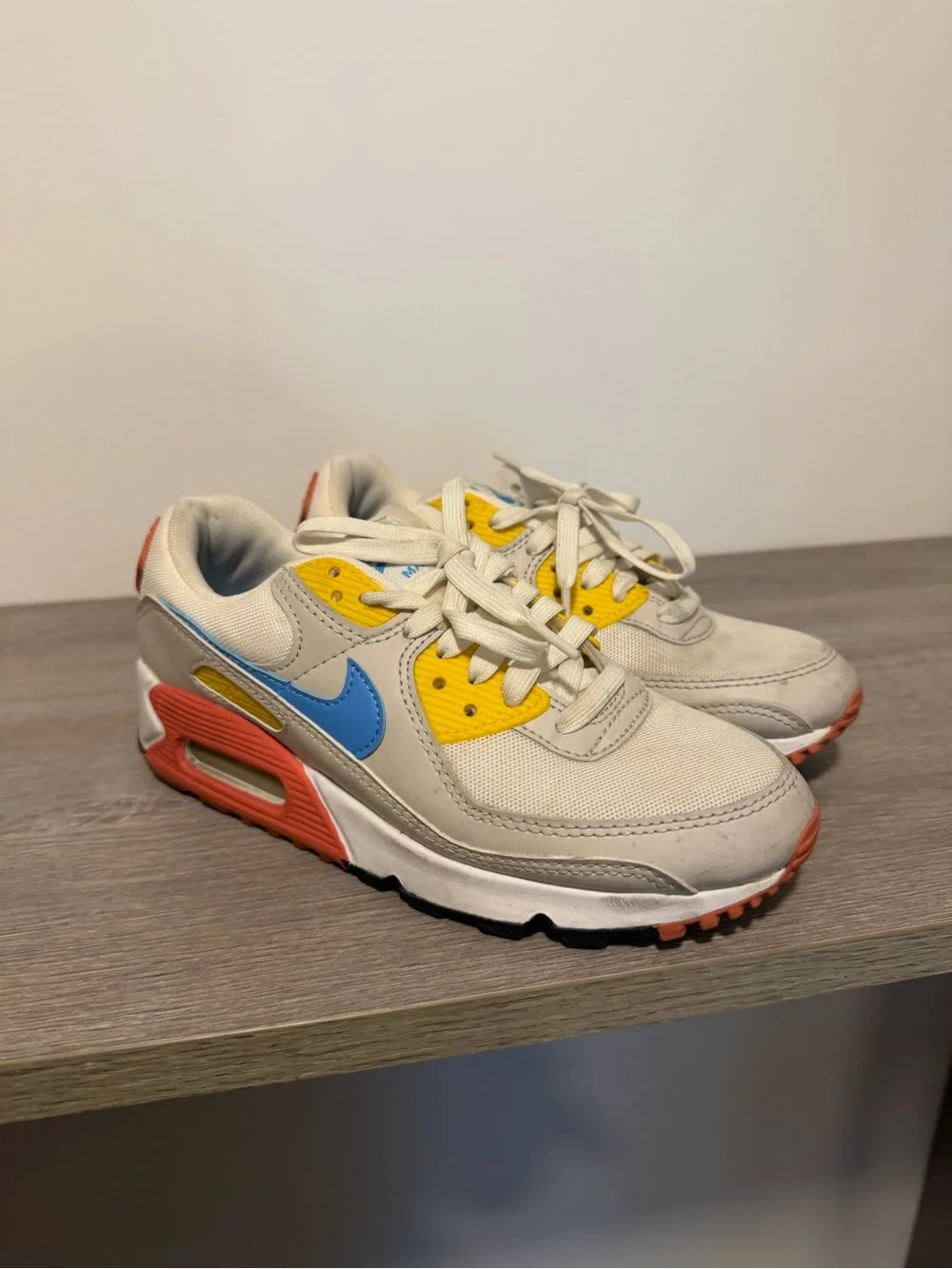 Nike Women’s Sneakers Beige with Blue, Yellow & Coral Accents